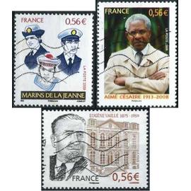 france 2009, beaux timbres yvert 4352 ayme cezaire, 4391 eugene vaille, 4424 les marins de la jeanne d