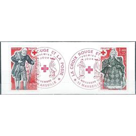france 1977, belle bande 1er jour, paire timbres croix rouge yvert 1959 et 1960, le chemineau et la guérisseuse, cachet de marseille, TBE.