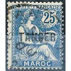 Maroc, Protectorat Français 1918, Beau timbre Yvert 89, Type Mouchon 25c. Bleu Libelle "Maroc" Et Surcharge "Tanger", Oblitere, Tbe -