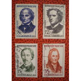 Grands savants - Lot de 4 timbres oblitérés - Série complète - Année 1958 - Y&T n° 1146, 1147, 1148 et 1149