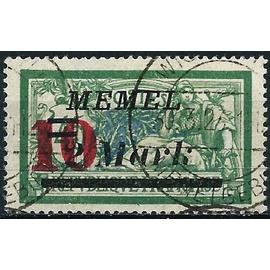 Lituanie 1922, Enclave De Memel Sous Adm. Francaise, Beau Timbre Yvert 82, Type merson 45c. vert et bleu avec double surcharge, oblitere, TBE.