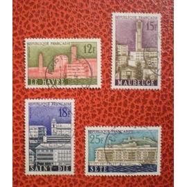 Villes reconstruites - Lot de 4 timbres oblitérés - Série complète - Année 1958 - Y&T n° 1152, 1153, 1154 et 1155
