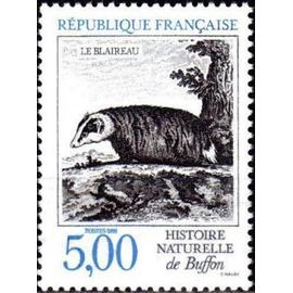 france 1988, très beau timbre neuf** luxe yvert 2542, histoire naturelle de buffon, le blaireau.