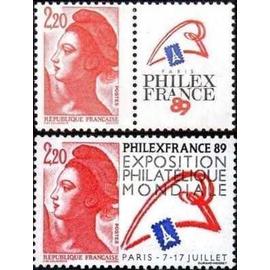 france 1987 / 1988, tres beaux timbres neufs** luxe, yvert 2461 et 2524, liberte guidant le peuple - exposition philatelique mondiale philexfrance 89.
