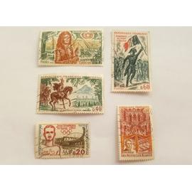 Lot 5 timbres oblitérés - YT 1265, 1495, 1575, 1656, 1730 - Entre 1960 et 1972 - Hommes historiques: Vercingétorix, Louis XIV, Napoléon Bonaparte (au pont d