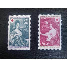 timbre FRANCE YT 1580 - 1581 Croix Rouge, Nicolas Mignard (1606-1668) 1968 ( 060806 )