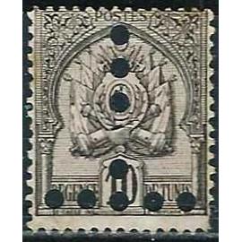tunisie, regence, protectorat fran?ais 1888, beau timbre type armoiries, 10c. noir, fond pointilles, chiffres maigres, forte perforation en T, neuf* - sans gomme -