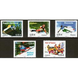 france 2009, très belle serie complete neuve** luxe timbres yvert 4329, 4330, 4331, 4332, 4333 championnats du monde de ski à val d