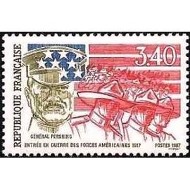 france 1987, tres beau timbre neuf** luxe yvert 2477, portrait general pershing, entree en guerre des troupes americaines en 1917 -