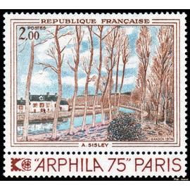 france 1974, tres beau timbre neuf** luxe yvert 1812, ARPHILA 75 paris, oeuvre d?Alfred Sisley «Canal du Loing» .