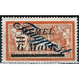lituanie, enclave de memel 1922, adm. francaise, beau timbre de poste aerienne yvert 18 , type merson 2f. orange et vert bleu surcharge "memel 6 mark", neuf*