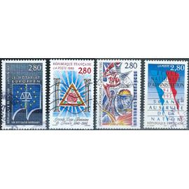 france 1995, beaux timbres yvert 2924 notariat europeen, 2940 siderurgie lorraine, 2967 grande loge feminine de france et 2971 50 ans de l
