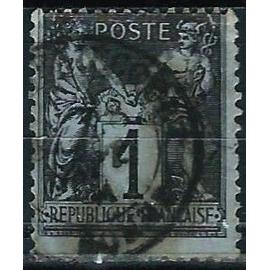 france 1877 / 80, beau timbre classique yvert 83, type sage 1c. noir sur azure, oblitere, TBE.