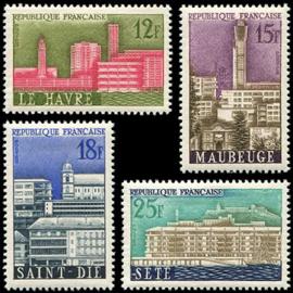 villes reconstruites : le havre-maubeuge-saint dié-sète série complète année 1958 n° 1152 1153 1154 1155 yvert et tellier luxe