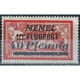 Lituanie, Enclave De Memel, Adm. Francaise 1922, Beau Timbre de poste aerienne Yvert 20, Type Merson 40c. rouge et vert bleu Avec double Surcharge "Memel 40 pfennig" et "flugpost", Neuf*