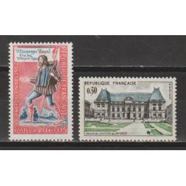 france, 1962, journée du timbre, palais de justice de rennes, n°1332 + 1351, neufs.