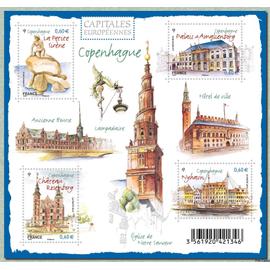 france 2012, tres beau bloc feuillet neuf** luxe yvert 4637, timbres 4637 4638 4639 4640, capitales europeennes, copenhague, danemark.