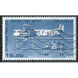France 1984, beau timbre de poste aerienne, yvert PA 57, avion farman goliath F60, oblitere, TBE