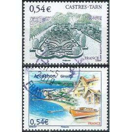 france 2007, beaux timbres yvert 4057 arcachon en gironde et 4079 castres dans le tarn, obliteres, TBE