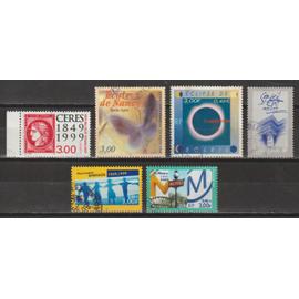 france, 1999, timbres commémoratifs (cérès rouge, école nancy, éclipse de soleil, emmaüs, centenaire du métro, conseil d
