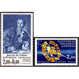 france 1984, très beaux timbres neufs** luxe yvert 2304, diderot, écrivain et encyclopédiste et 2306 Elections au Parlement Européen 17 juin 1984.