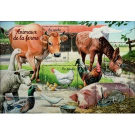 france 2004, très beau bloc feuillet neuf** luxe yvert bf 69, animaux de la ferme, comportant les timbres 3662 le lapin, 3663 la poule, 3664 la vache, 3665 le baudet.