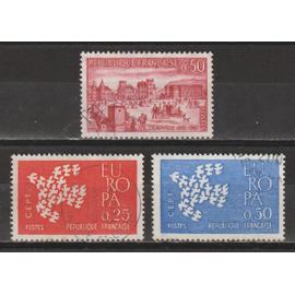 france, 1961, centenaire de deauville, europa, n°1294 + 1309 + 1310, oblitérés.