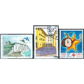 france 1999, beaux timbres yvert 3229 dieppe et sa falaise, 3256 figeac (lot), hommage à champollion et 3288 croix rouge, fêtes de fin d