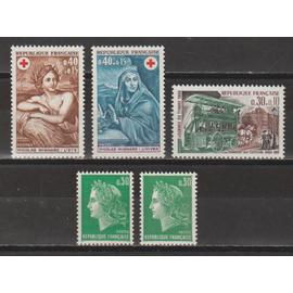 France, 1969, 1970, journée du timbre, Type Marianne De Cheffer, Au Profit De La Croix-Rouge, N°1589 + 1611 + 1611b (Une Bande Phosphorescente), 1619 + 1620, Neufs.