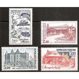 France 1982, très belle série touristique complète neuve** luxe, timbres yvert 2193 Saint pierre et miquelon 2194 aix en provence, 2195 chateau de henri 4 à pau 2196 collonges la rouge.
