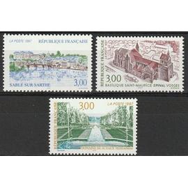 Série touristique, Sablé-sur-Sarthe n° 3107, Basilique Saint-Maurice n° 3108, Domaine de Sceaux n° 3109, timbres neufs** 1997