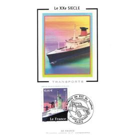 Fdc Cp 2002 - Le siècle au fil du timbre. Transports : Le France - Yvert 3473