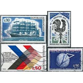 France 1973, beaux timbres Yvert 1739 Coopération Franco Allemande, 1756 Grand Orient De France, 1762 Voilier 5 Mats "France 2" Et 1778 Chambres D