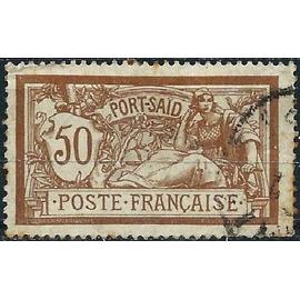 egypte, bureaux français de port-saïd 1902 / 20, beau timbre yvert 31, type merson 50c. brun et gris, oblitéré, TBE.