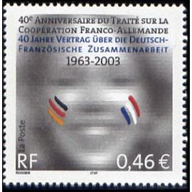 france 2003, très beau timbre neuf** luxe yvert 3542, 40 ans du traité sur la coopération franco allemande.