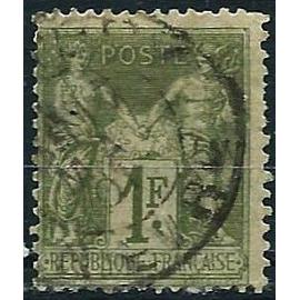 france, 3ème république 1876 / 78, beau timbre classique type sage yvert 82, 1f. olive, oblitéré, TBE