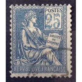 Mouchon 1900 (Cartouche Carré) 25c Bleu - Type I (25 décalé et/ou trait continu) (Très Joli n° 114) - Cote 11,00&euro; - France Année 1900 - brn83 - N15992