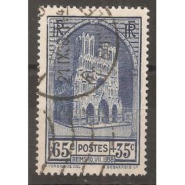 399 (1938) Cathédrale de Reims 65c+35c oblitérée (cote 12,5e) (7366)