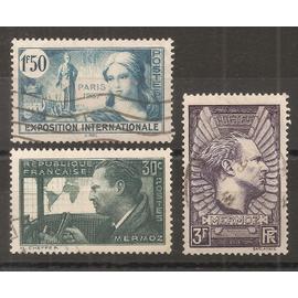 336 - 337 - 338 (1937) Exposition Internationale / 2 Jean Mermoz oblitérés (cote 5,9e) (7339)
