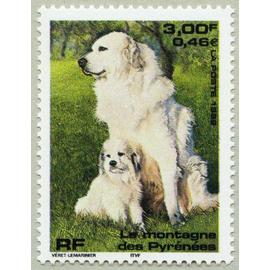france 1999, très beau timbre neuf** luxe yvert 3285 série nature de france, chiens, le montagne des Pyrénées.