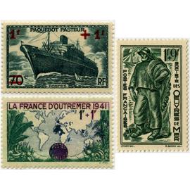 france 1941, très beaux timbres neufs** luxe yvert 502 paquebot "pasteur" avec surcharge au profit des oeuvres de mer, 503 la france d