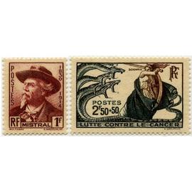 france 1941, tres beaux timbres neufs** luxe yvert 495 portrait de frederic mistral, et 496 lutte contre le cancer.