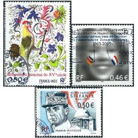France 2003, beaux timbres yvert 3542 coopération franco-allemande, 3554 émission commune france slovaquie, general stefanik et 3629 émission commune avec l