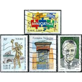 france 2001, beaux timbres yvert 3397 congres philatelique a tours, 3404 loi de 1901 sur la liberte d