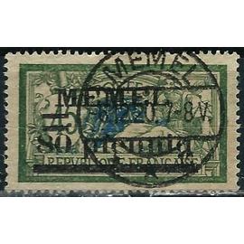 lituanie, enclave de memel sous administration francaise 1920 / 21, beau timbre yvert 25, type merson 45c. vert et bleu surchage "memel 80 pfennig", oblitéré beau cachet rond, dos propre.
