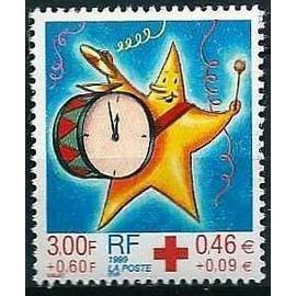 France 1999, Très Beau timbre Neuf** Luxe Yvert 3288, Timbre Au Profit De La Croix Rouge, étoile et grosse caisse, fetes de fin d