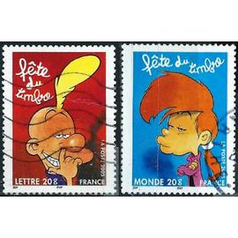 france 2005, fete du timbre, personnages de BD de zep, beaux timbres yvert 3751 titeuf et 3753 nadia, oblitérés, TBE.