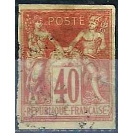 france, colonies générales 1877 / 79, beau timbre classique yvert 27, type sage non dentelé, 40c. rouge orange, oblitéré, TBE