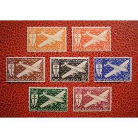 Lot de 7 timbres neufs ** - Série de Londres - Poste aérienne - France libre - Série complète - Madagascar - Année 1943