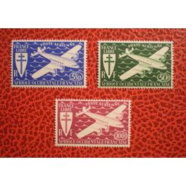 Lot de 3 timbres neufs ** - Série de Londres - Poste aérienne - France libre - Série complète - Afrique Occidentale française - AOF - Année 1945